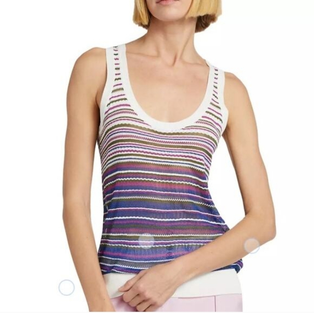 Veronica Beared Striped Knit Top in Blue, Pink, Green, White Size M